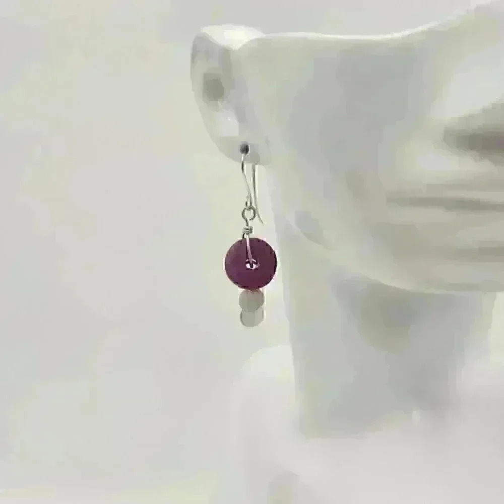 Handcrafted Earrings with a Fuchsia Disk & Satin Finish Silver Cascading Disks